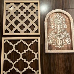 Wooden Wall Art Set with Floral and Geometric Designs